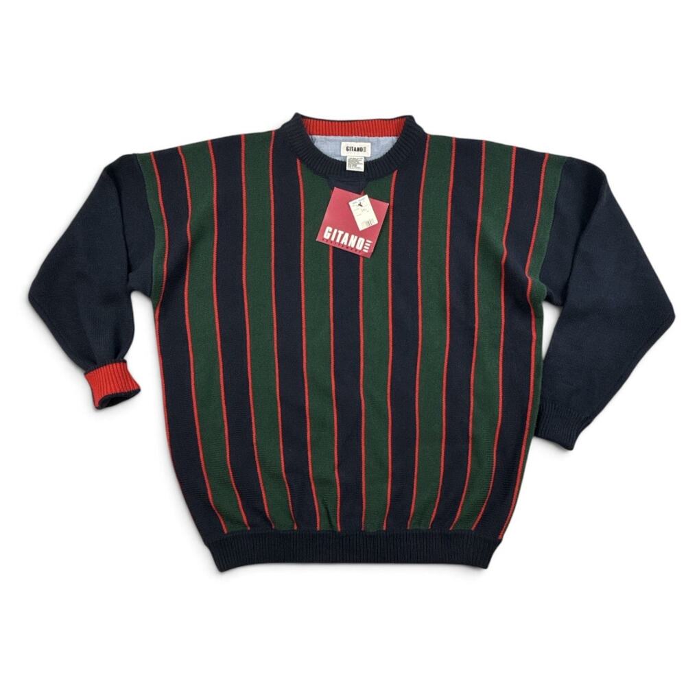 Vtg 80’s 90’s Sweater Men's Multicolored Striped Classic Crewneck Pullover 3XL - Picture 2 of 10